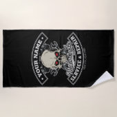 Serviette De Plage Nom personnalisé Biker Mécanique Skull Motorcycle  (Devant)