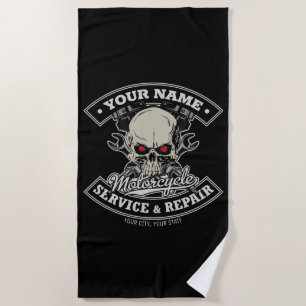 Serviette De Plage Nom personnalisé Biker Mécanique Skull Motorcycle
