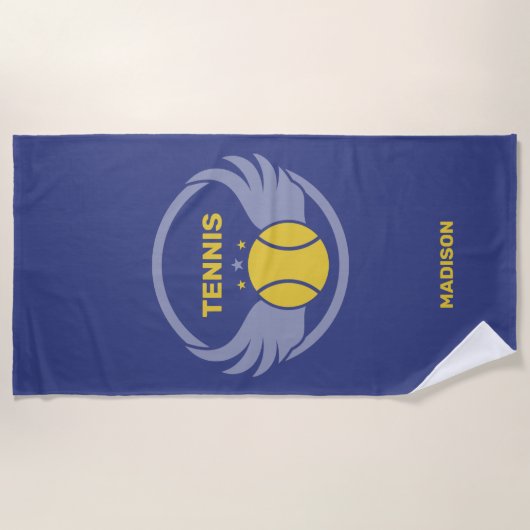 Serviette De Plage Nom personnalisé Boule de tennis avec ailes (Devant)