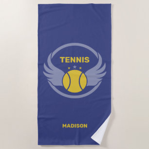 Serviette De Plage Nom personnalisé Boule de tennis avec ailes