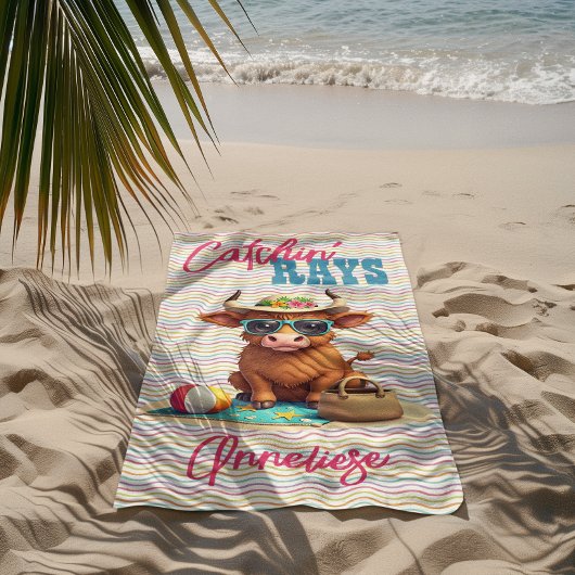 Serviette De Plage Nom personnalisé "Catchin' Rays" Conception de vac
