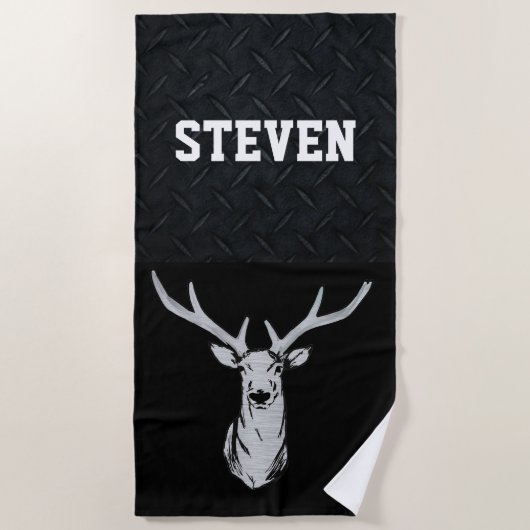 Serviette De Plage Nom personnalisé Chasse aux cerfs Antlers hommes (Devant)