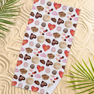 Serviette De Plage Nom personnalisé Chocolat Candy Motif de coeur