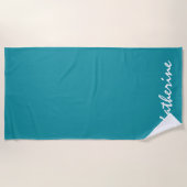 Serviette De Plage Nom personnalisé couleur uni Aqua Blue Vacances (Devant)