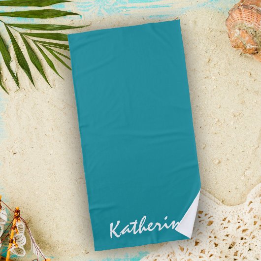 Serviette De Plage Nom personnalisé couleur uni Aqua Blue Vacances