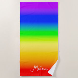 Serviette De Plage Nom personnalisé Couleurs arc-en-ciel de la fierté