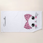 Serviette De Plage Nom personnalisé Cute face de chat (Devant)