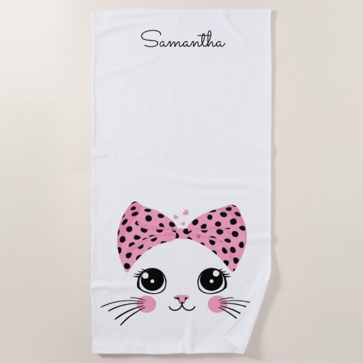 Serviette De Plage Nom personnalisé Cute face de chat (Devant)