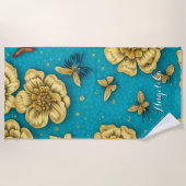 Serviette De Plage Nom personnalisé de l'Arrière - plan Turquoise Gol (Devant)