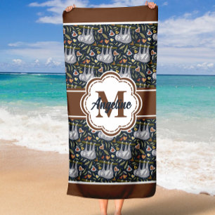 Serviette De Plage Nom personnalisé des fentes munies Monogramme