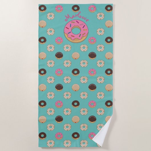 Serviette De Plage Nom personnalisé Donuts émaillés (Devant)
