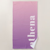 Serviette De Plage Nom personnalisé du dégradé rose doux (Devant)