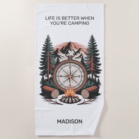 Serviette De Plage Nom personnalisé et camping de texte (Devant)