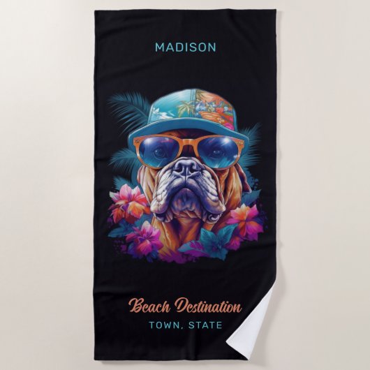 Serviette De Plage Nom personnalisé et destination Tropical Vacances  (Devant)