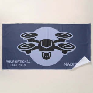 Serviette De Plage Nom personnalisé et drone de texte