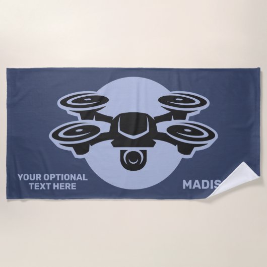 Serviette De Plage Nom personnalisé et drone de texte (Devant)