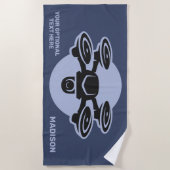 Serviette De Plage Nom personnalisé et drone de texte (Devant)