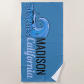 Serviette De Plage Nom personnalisé et emplacement Funny Wave serviet (Devant)