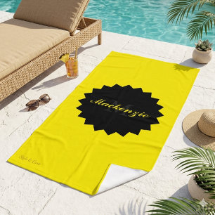 Serviette De Plage Nom personnalisé et initiale en jaune ensoleillé