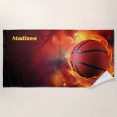 Serviette De Plage Nom personnalisé Flaming Basketball (Devant)