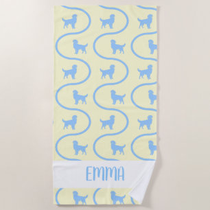 Serviette De Plage Nom personnalisé   Golden Retriever Vague bleu gla