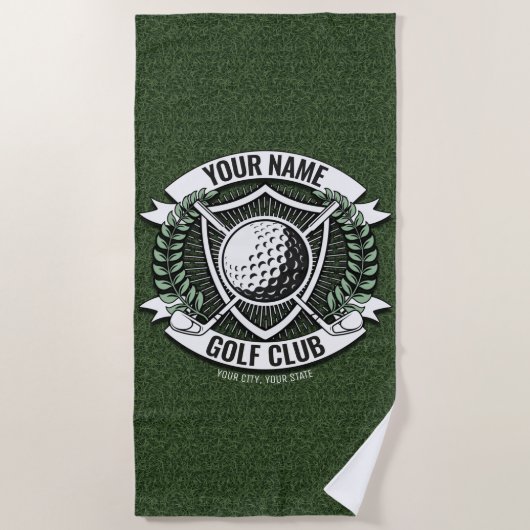 Serviette De Plage NOM personnalisé Golfer Golf Club Turf Clubhouse (Devant)