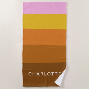 Serviette De Plage Nom personnalisé Grilles modernes Coloré Retro