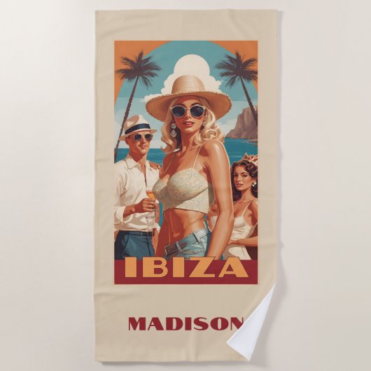 Serviette De Plage Nom personnalisé Ibiza, Espagne Poster de voyage (Devant)