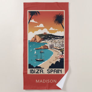 Serviette De Plage Nom personnalisé Ibiza, Espagne Poster de voyage