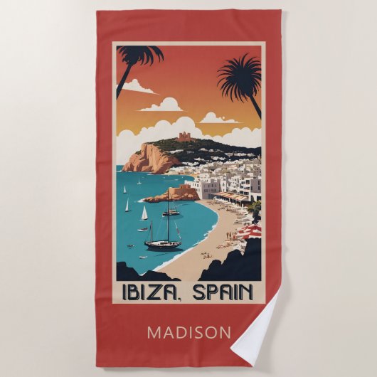 Serviette De Plage Nom personnalisé Ibiza, Espagne Poster de voyage (Devant)