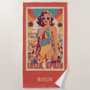 Serviette De Plage Nom personnalisé Ibiza, Espagne Poster de voyage