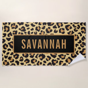 Serviette De Plage Nom personnalisé Leopard Poster de animal Motif cl