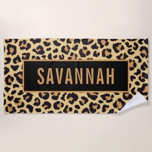 Serviette De Plage Nom personnalisé Leopard Poster de animal Motif cl (Devant)