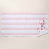 Serviette De Plage Nom personnalisé Mariée Rayure Rose | Cadeau d'ent (Devant)