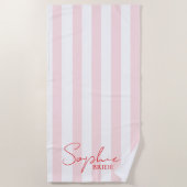 Serviette De Plage Nom personnalisé Mariée Rayure Rose | Cadeau d'ent (Devant)