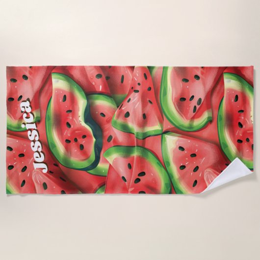 Serviette De Plage Nom personnalisé moderne Fun Watermelon (Devant)