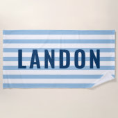 Serviette De Plage Nom personnalisé moderne Marine Bleu rayé (Devant)