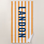 Serviette De Plage Nom personnalisé moderne Marine Orange rayé (Devant)