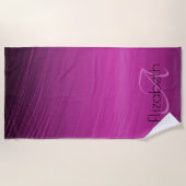 Serviette De Plage Nom Personnalisé Monogramme Chic Purple Black Stre (Devant)