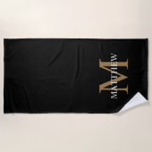 Serviette De Plage Nom personnalisé Monogramme noir (Devant)