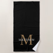 Serviette De Plage Nom personnalisé Monogramme noir (Devant)