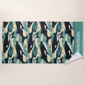 Serviette De Plage Nom personnalisé Motif baleines (Devant)