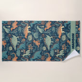Serviette De Plage Nom personnalisé Motif Dinosaur (Devant)