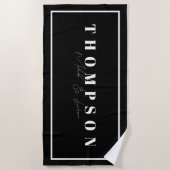 Serviette De Plage Nom personnalisé Noir & Blanc Élégant (Devant)