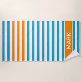 Serviette De Plage Nom personnalisé Orange Bleu Bleu Multi Bande (Devant)