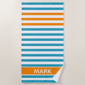 Serviette De Plage Nom personnalisé Orange Bleu Bleu Multi Bande (Devant)