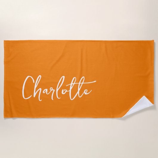 Serviette De Plage Nom personnalisé Orange Modern (Devant)