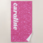 Serviette De Plage Nom personnalisé Paillettes Rose Chaude Rétro (Devant)