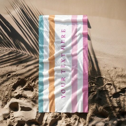 Serviette De Plage Nom personnalisé Pastel Striped - Été personnalisé