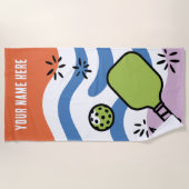 Serviette De Plage Nom personnalisé Pickleball Retro Motion (Devant)